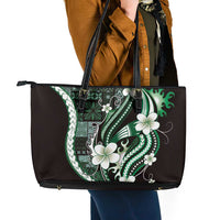 Samoa Siapo Tribal Pattern Leather Tote Bag Forest Green Polynesian Plumeria Tapa Motif LT9 - Polynesian Pride