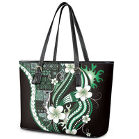 Samoa Siapo Tribal Pattern Leather Tote Bag Forest Green Polynesian Plumeria Tapa Motif LT9 - Polynesian Pride