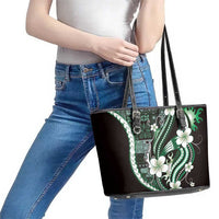 Samoa Siapo Tribal Pattern Leather Tote Bag Forest Green Polynesian Plumeria Tapa Motif LT9 - Polynesian Pride