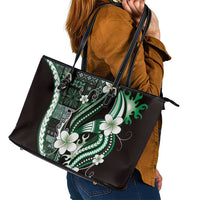 Samoa Siapo Tribal Pattern Leather Tote Bag Forest Green Polynesian Plumeria Tapa Motif LT9 - Polynesian Pride