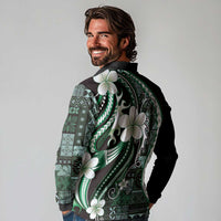 Samoa Siapo Tribal Pattern Long Sleeve Polo Shirt Forest Green Polynesian Plumeria Tapa Motif LT9 - Polynesian Pride