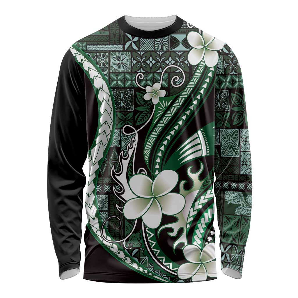 Samoa Siapo Tribal Pattern Long Sleeve Shirt Forest Green Polynesian Plumeria Tapa Motif LT9 Unisex Green - Polynesian Pride