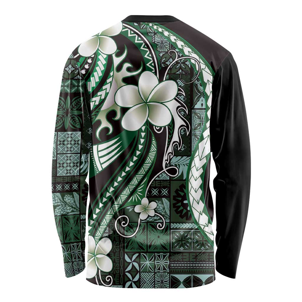 Samoa Siapo Tribal Pattern Long Sleeve Shirt Forest Green Polynesian Plumeria Tapa Motif LT9 - Polynesian Pride