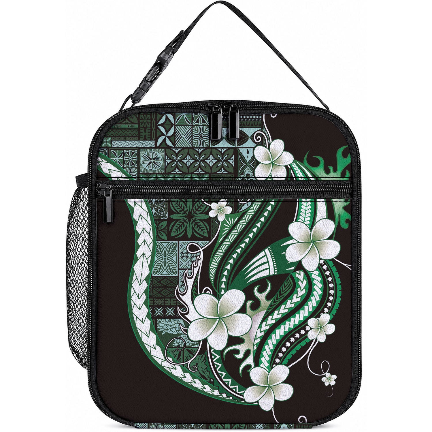 Samoa Siapo Tribal Pattern Lunch Bag Forest Green Polynesian Plumeria Tapa Motif LT9 10.2 × 8.3 × 4.3 inch Blue - Polynesian Pride