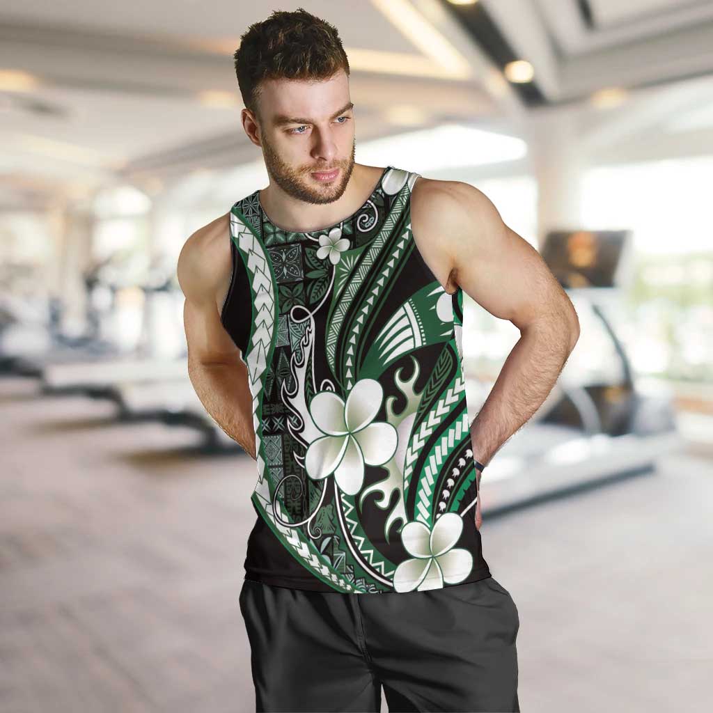 Samoa Siapo Tribal Pattern Men Tank Top Forest Green Polynesian Plumeria Tapa Motif LT9 Green - Polynesian Pride
