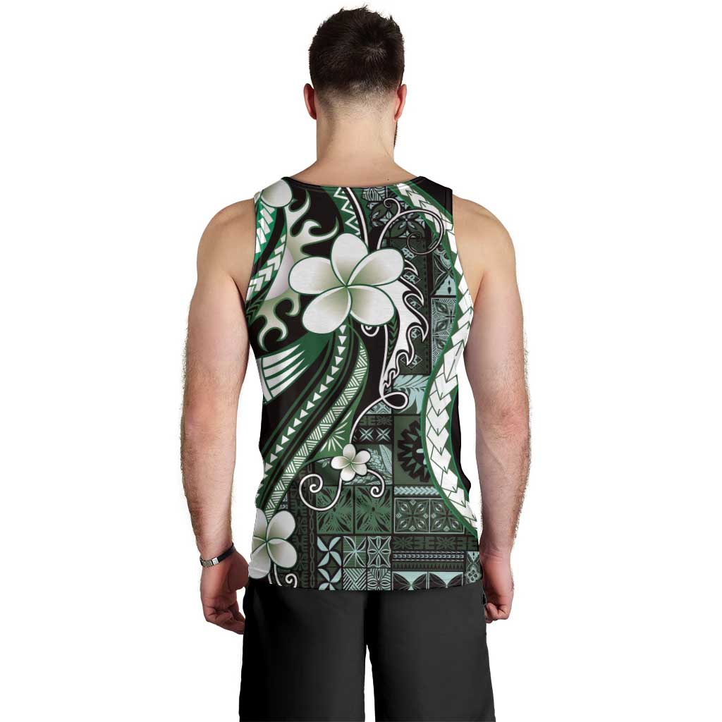 Samoa Siapo Tribal Pattern Men Tank Top Forest Green Polynesian Plumeria Tapa Motif LT9 - Polynesian Pride