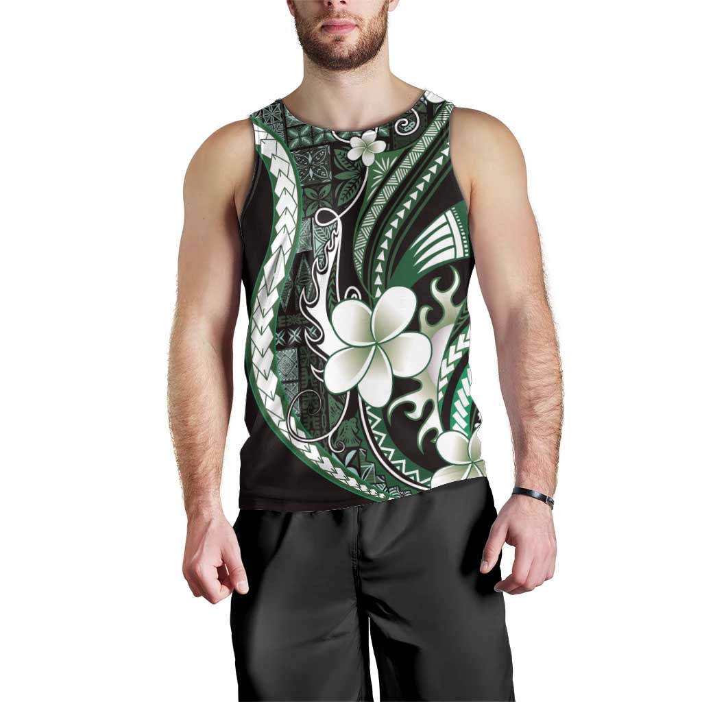 Samoa Siapo Tribal Pattern Men Tank Top Forest Green Polynesian Plumeria Tapa Motif LT9 - Polynesian Pride
