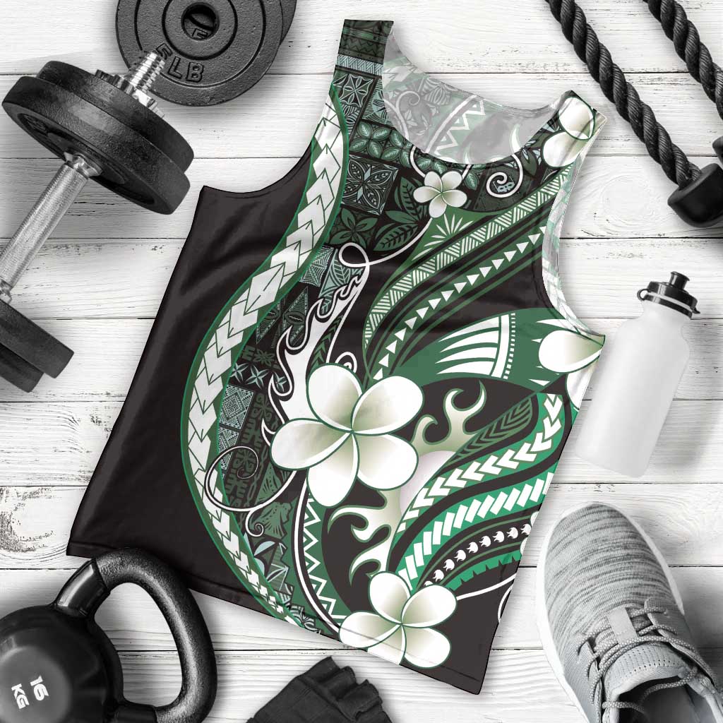 Samoa Siapo Tribal Pattern Men Tank Top Forest Green Polynesian Plumeria Tapa Motif LT9 - Polynesian Pride