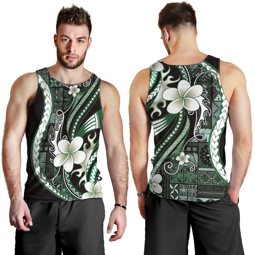 Samoa Siapo Tribal Pattern Men Tank Top Forest Green Polynesian Plumeria Tapa Motif LT9 - Polynesian Pride