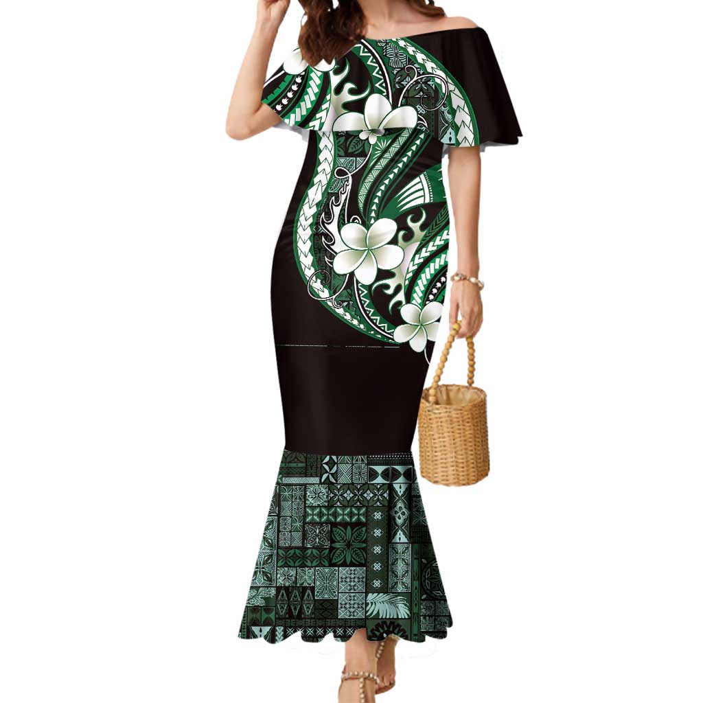 Samoa Siapo Tribal Pattern Mermaid Dress Forest Green Polynesian Plumeria Tapa Motif LT9 Women Green - Polynesian Pride