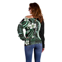 Samoa Siapo Tribal Pattern Off Shoulder Sweater Forest Green Polynesian Plumeria Tapa Motif LT9 - Polynesian Pride