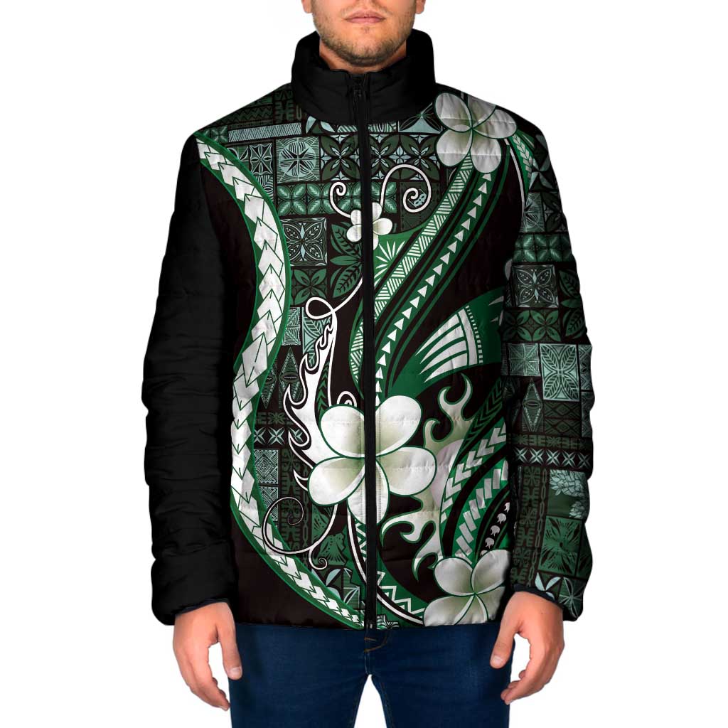 Samoa Siapo Tribal Pattern Padded Jacket Forest Green Polynesian Plumeria Tapa Motif LT9 Men Green - Polynesian Pride