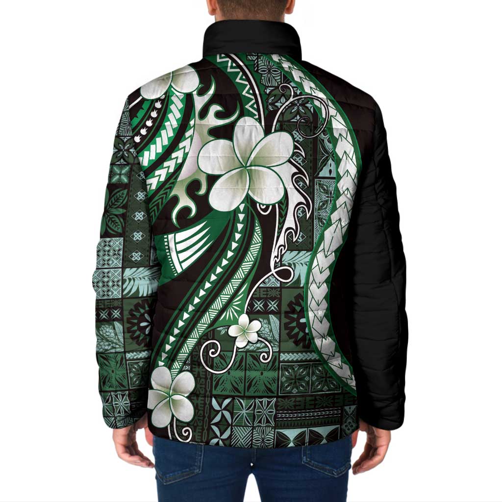 Samoa Siapo Tribal Pattern Padded Jacket Forest Green Polynesian Plumeria Tapa Motif LT9 - Polynesian Pride
