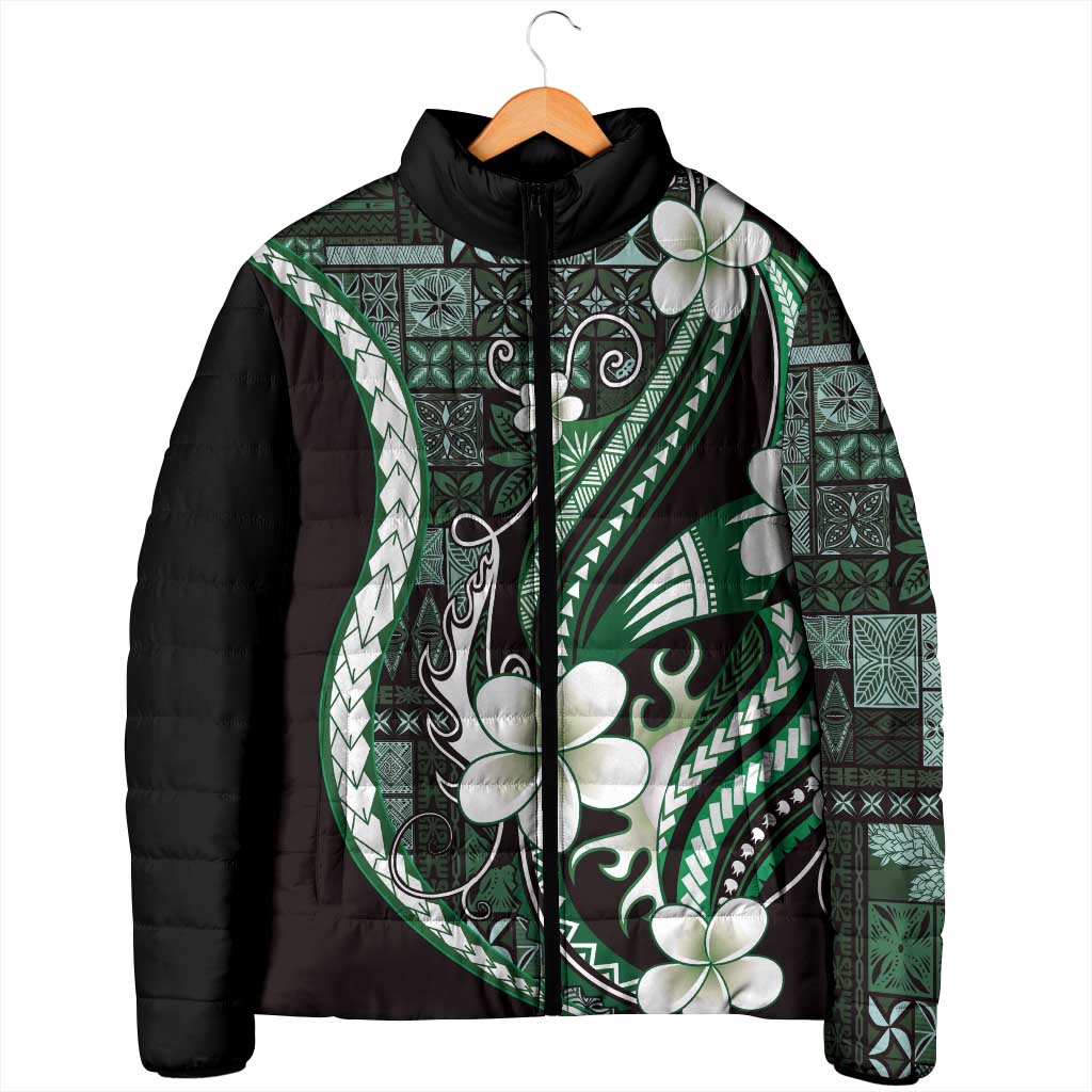 Samoa Siapo Tribal Pattern Padded Jacket Forest Green Polynesian Plumeria Tapa Motif LT9 - Polynesian Pride