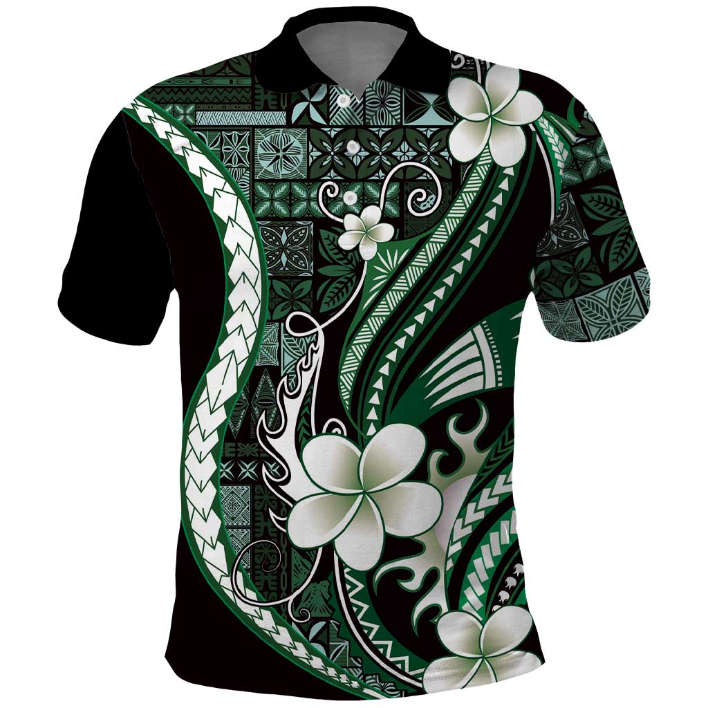 Samoa Siapo Tribal Pattern Polo Shirt Forest Green Polynesian Plumeria Tapa Motif LT9 Green - Polynesian Pride