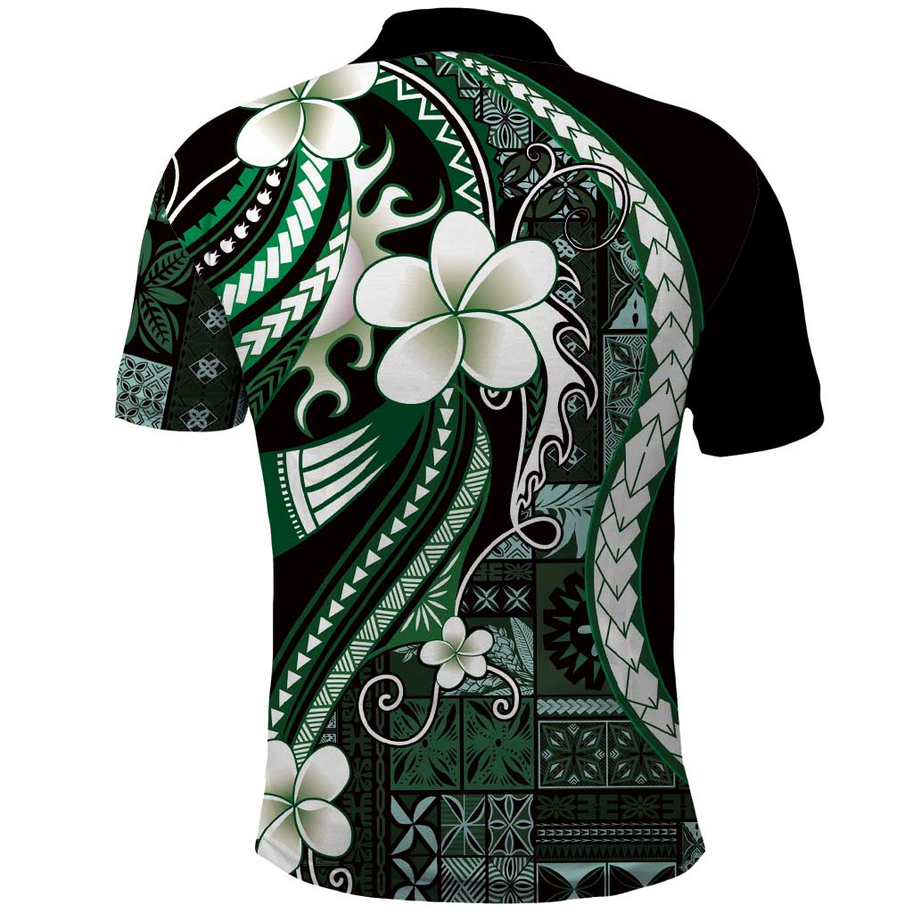 Samoa Siapo Tribal Pattern Polo Shirt Forest Green Polynesian Plumeria Tapa Motif LT9 - Polynesian Pride