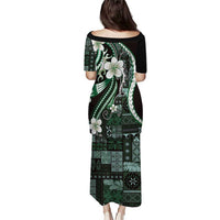 Samoa Siapo Tribal Pattern Puletasi Forest Green Polynesian Plumeria Tapa Motif LT9 - Polynesian Pride