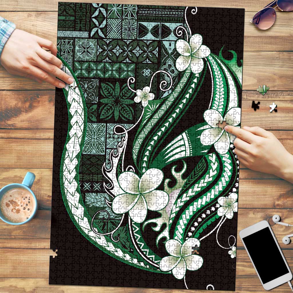 Samoa Siapo Tribal Pattern Puzzle Forest Green Polynesian Plumeria Tapa Motif