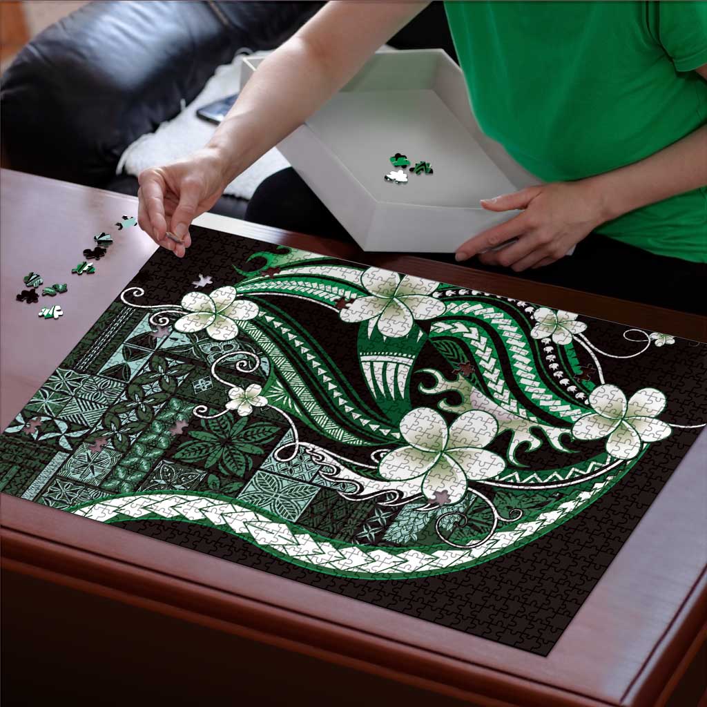 Samoa Siapo Tribal Pattern Puzzle Forest Green Polynesian Plumeria Tapa Motif