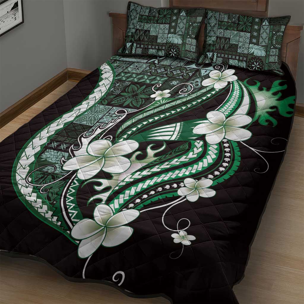 Samoa Siapo Tribal Pattern Quilt Bed Set Forest Green Polynesian Plumeria Tapa Motif LT9 - Polynesian Pride