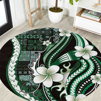 Samoa Siapo Tribal Pattern Round Carpet Forest Green Polynesian Plumeria Tapa Motif LT9 Green - Polynesian Pride