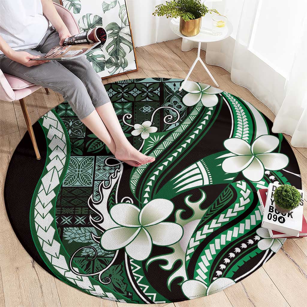Samoa Siapo Tribal Pattern Round Carpet Forest Green Polynesian Plumeria Tapa Motif LT9 - Polynesian Pride