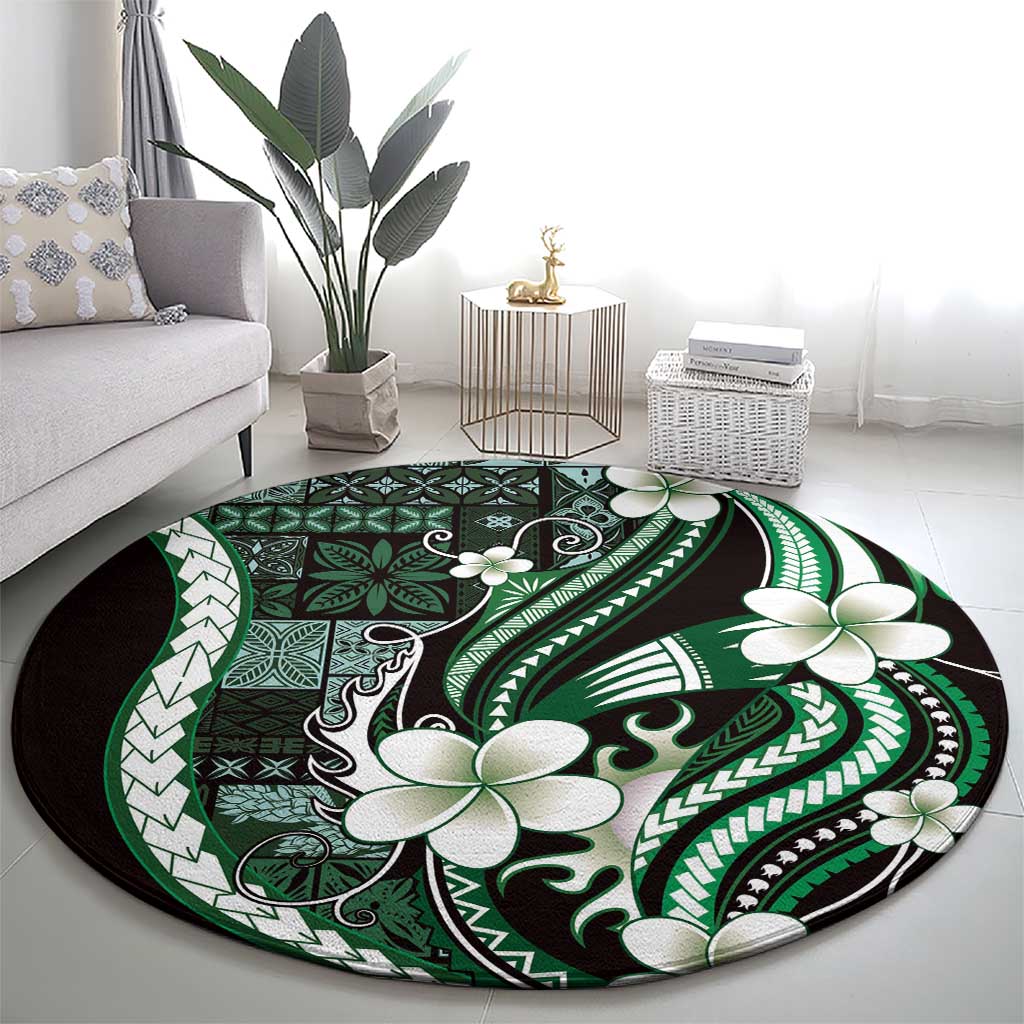 Samoa Siapo Tribal Pattern Round Carpet Forest Green Polynesian Plumeria Tapa Motif LT9 - Polynesian Pride