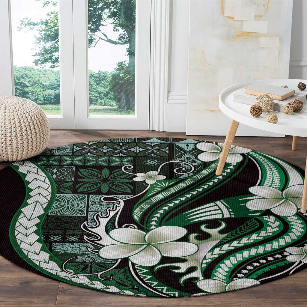 Samoa Siapo Tribal Pattern Round Carpet Forest Green Polynesian Plumeria Tapa Motif LT9 - Polynesian Pride