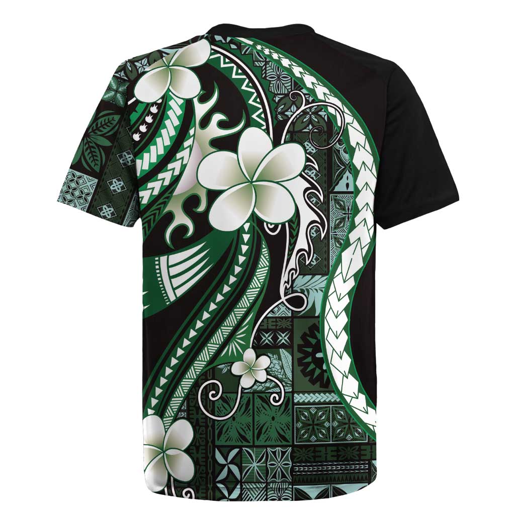 Samoa Siapo Tribal Pattern Rugby Jersey Forest Green Polynesian Plumeria Tapa Motif LT9 - Polynesian Pride