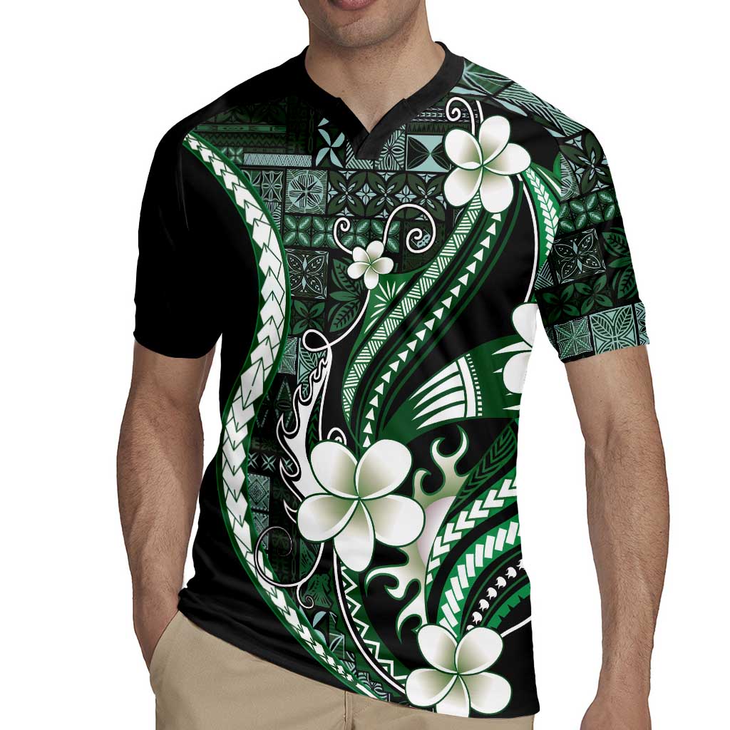 Samoa Siapo Tribal Pattern Rugby Jersey Forest Green Polynesian Plumeria Tapa Motif LT9 - Polynesian Pride