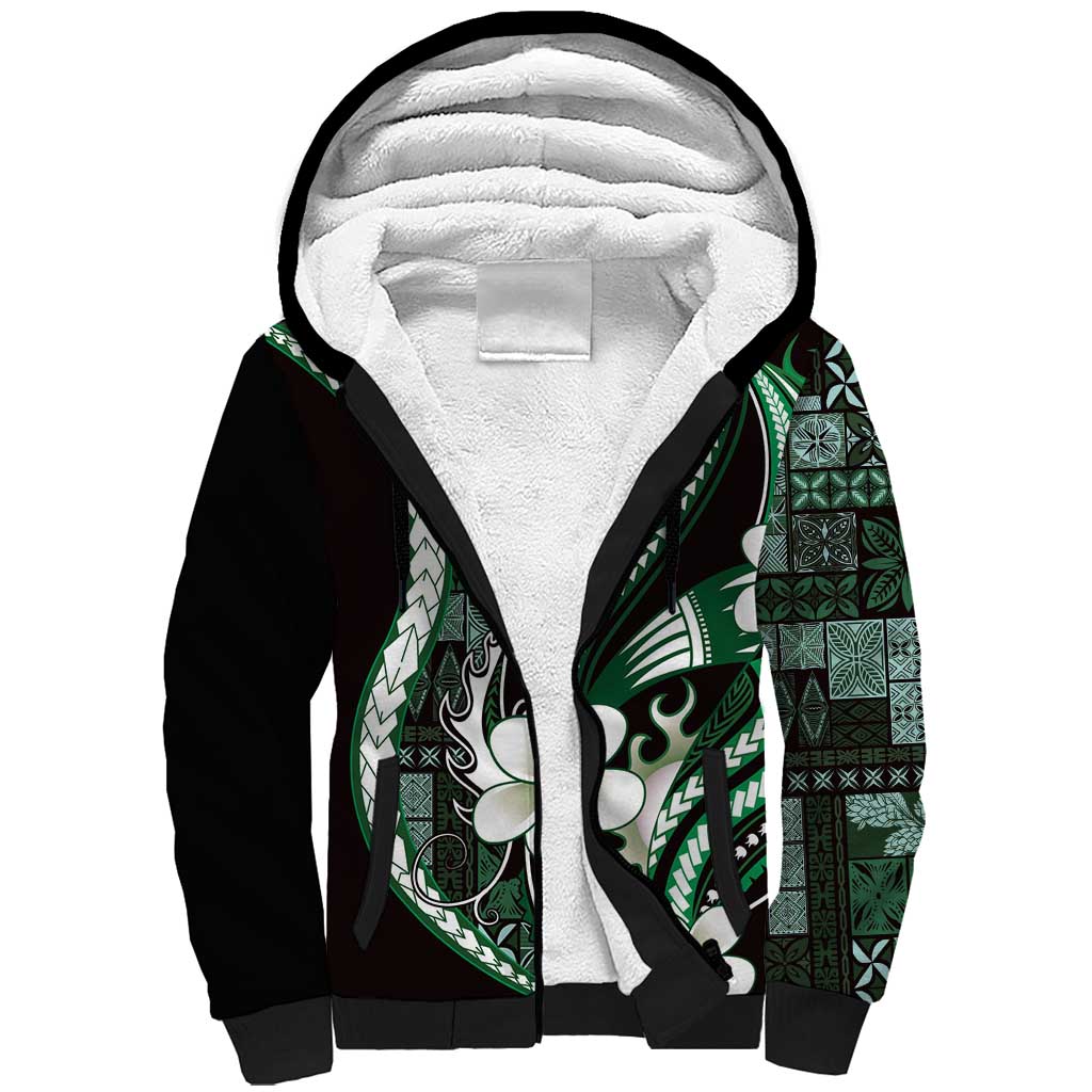 Samoa Siapo Tribal Pattern Sherpa Hoodie Forest Green Polynesian Plumeria Tapa Motif LT9 Unisex Green - Polynesian Pride