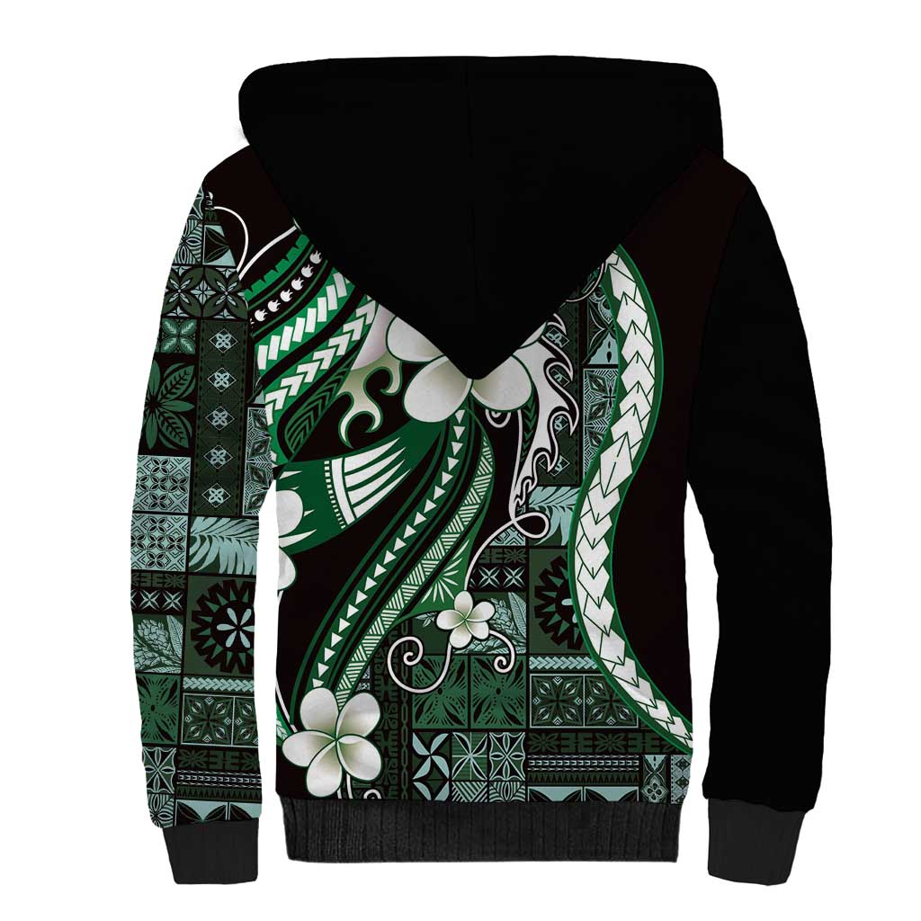 Samoa Siapo Tribal Pattern Sherpa Hoodie Forest Green Polynesian Plumeria Tapa Motif LT9 - Polynesian Pride
