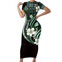 Samoa Siapo Tribal Pattern Short Sleeve Bodycon Dress Forest Green Polynesian Plumeria Tapa Motif LT9 Long Dress Green - Polynesian Pride