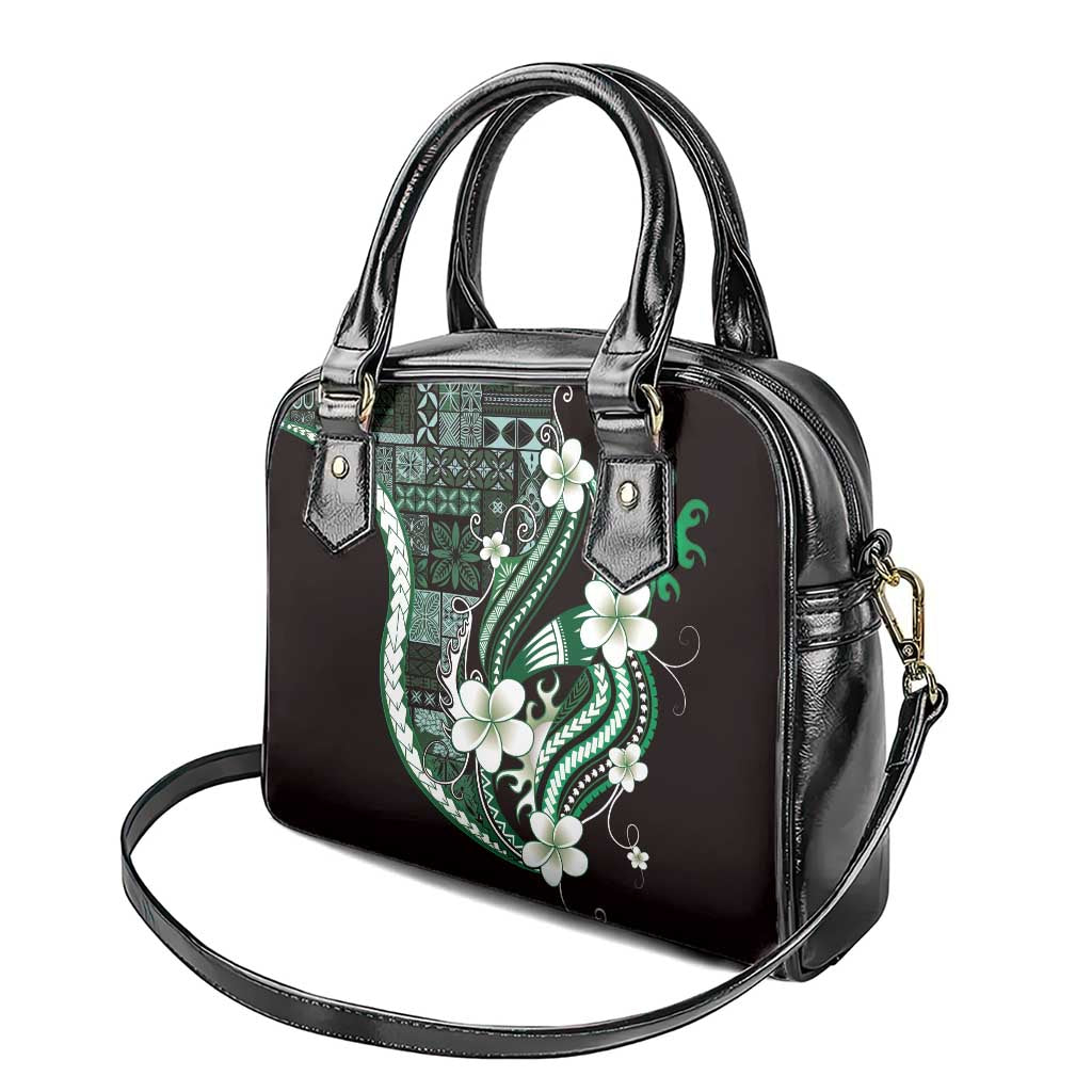 Samoa Siapo Tribal Pattern Shoulder Handbag Forest Green Polynesian Plumeria Tapa Motif LT9 - Polynesian Pride