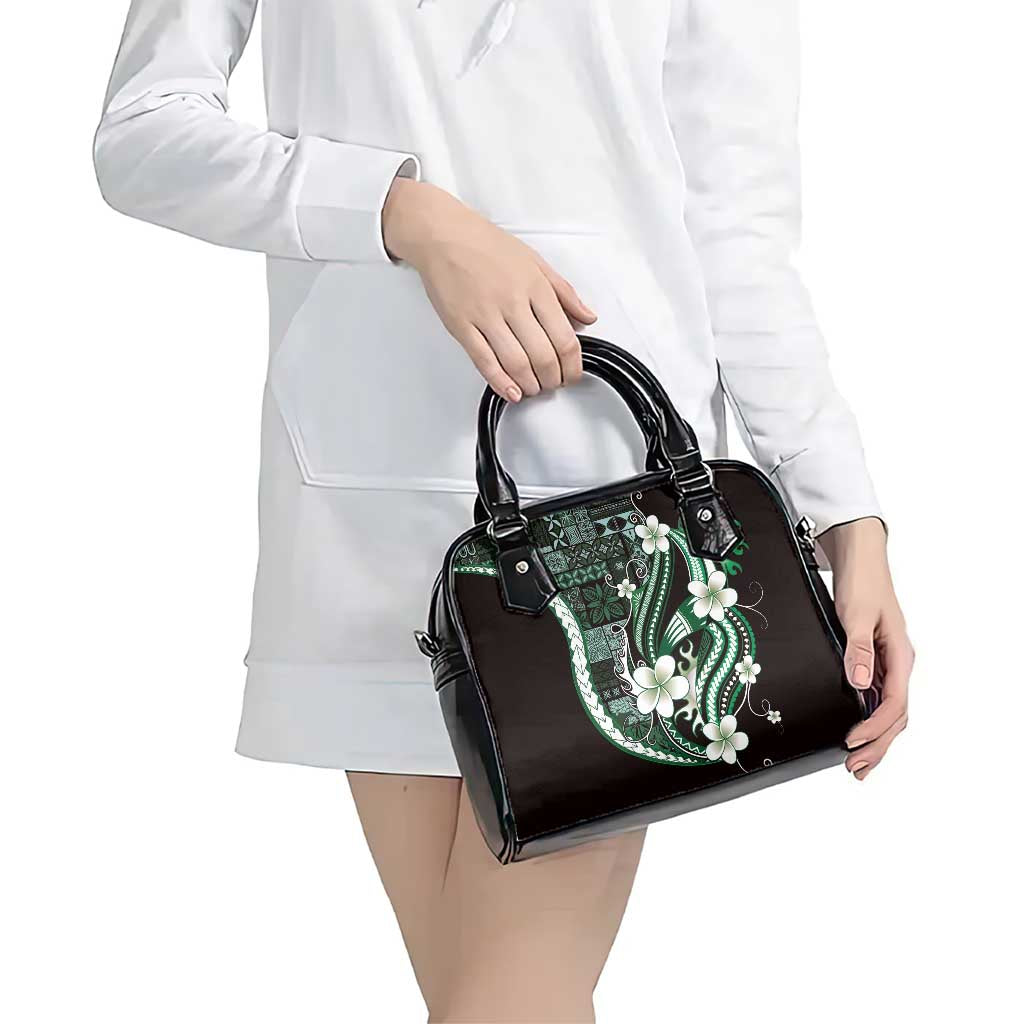 Samoa Siapo Tribal Pattern Shoulder Handbag Forest Green Polynesian Plumeria Tapa Motif LT9 - Polynesian Pride