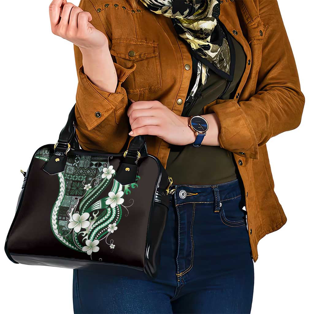 Samoa Siapo Tribal Pattern Shoulder Handbag Forest Green Polynesian Plumeria Tapa Motif LT9 - Polynesian Pride