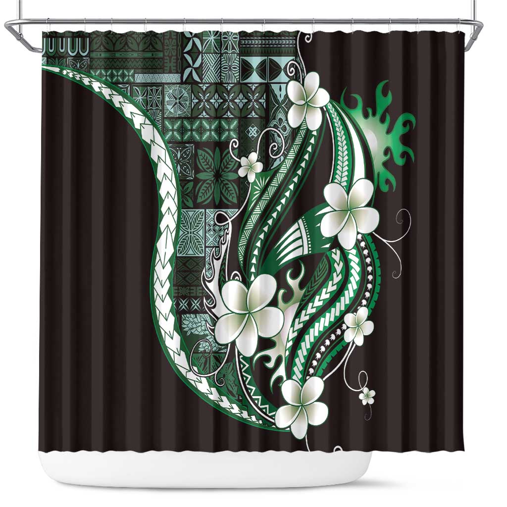 Samoa Siapo Tribal Pattern Shower Curtain Forest Green Polynesian Plumeria Tapa Motif LT9 Green - Polynesian Pride