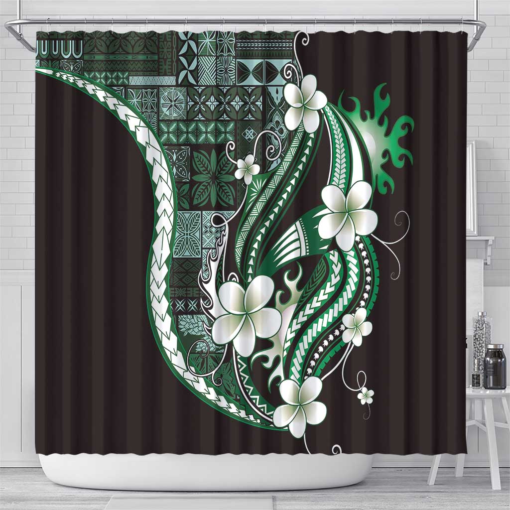 Samoa Siapo Tribal Pattern Shower Curtain Forest Green Polynesian Plumeria Tapa Motif LT9 - Polynesian Pride