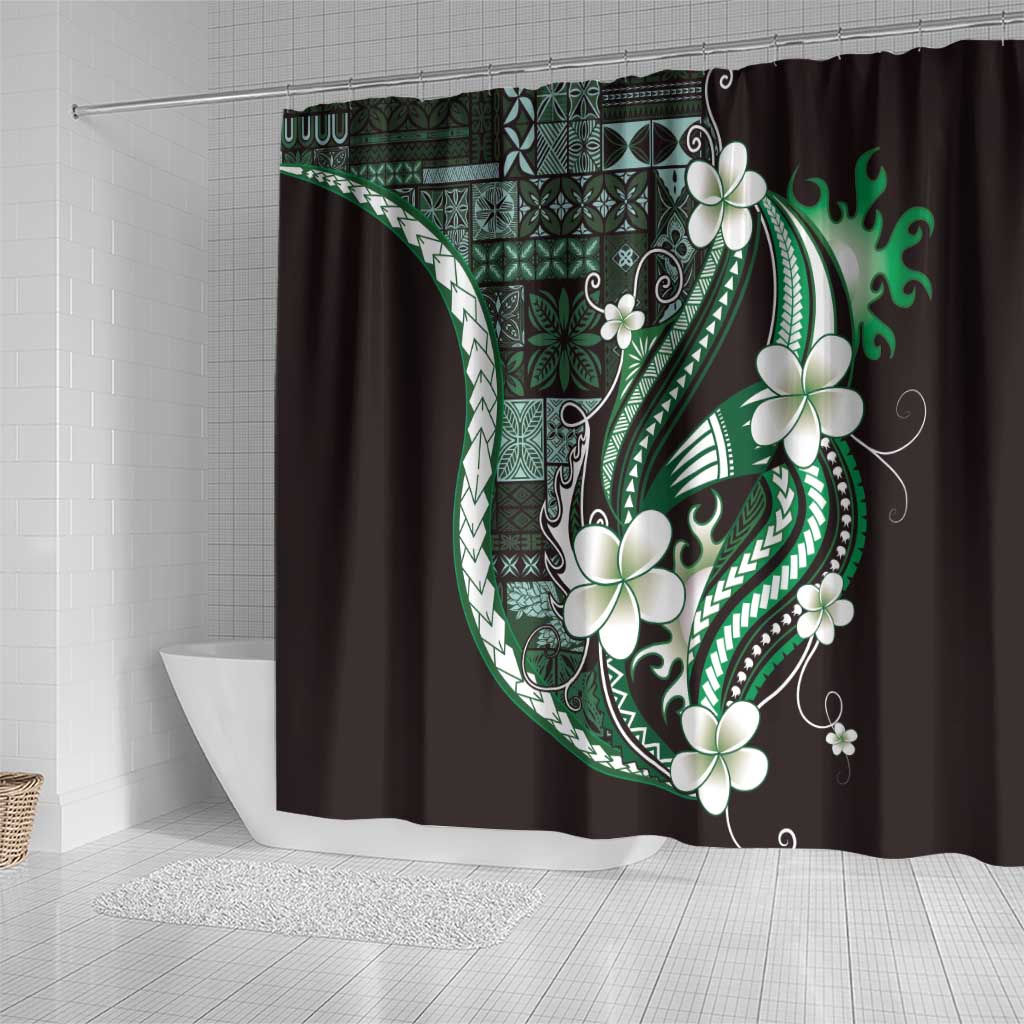 Samoa Siapo Tribal Pattern Shower Curtain Forest Green Polynesian Plumeria Tapa Motif LT9 - Polynesian Pride