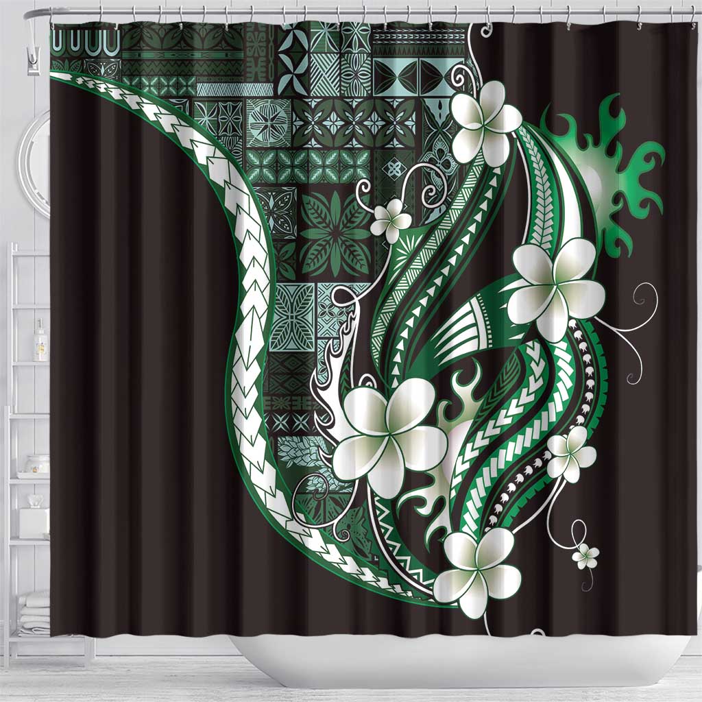 Samoa Siapo Tribal Pattern Shower Curtain Forest Green Polynesian Plumeria Tapa Motif LT9 - Polynesian Pride