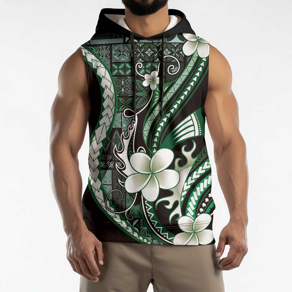 Samoa Siapo Tribal Pattern Sleeveless Hoodie Forest Green Polynesian Plumeria Tapa Motif LT9 - Polynesian Pride