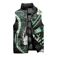 Samoa Siapo Tribal Pattern Sleeveless Puffer Jacket Forest Green Polynesian Plumeria Tapa Motif LT9 - Polynesian Pride