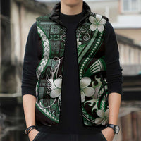 Samoa Siapo Tribal Pattern Sleeveless Puffer Jacket Forest Green Polynesian Plumeria Tapa Motif LT9 - Polynesian Pride
