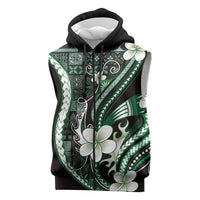 Samoa Siapo Tribal Pattern Sleeveless Zip Hoodie Forest Green Polynesian Plumeria Tapa Motif LT9 Green - Polynesian Pride