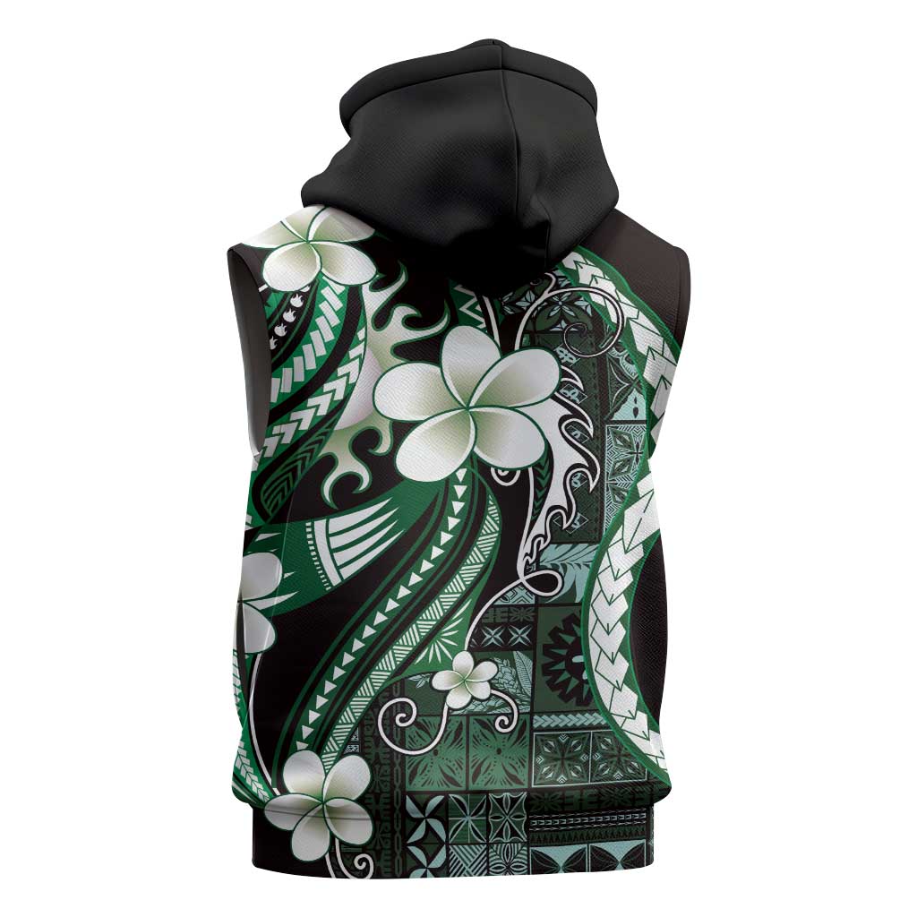Samoa Siapo Tribal Pattern Sleeveless Zip Hoodie Forest Green Polynesian Plumeria Tapa Motif LT9 - Polynesian Pride