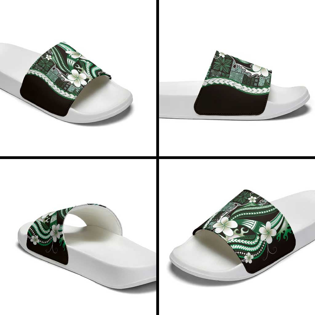 Samoa Siapo Tribal Pattern Slide Sandals Forest Green Polynesian Plumeria Tapa Motif LT9 - Polynesian Pride