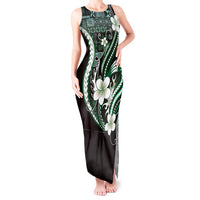 Samoa Siapo Tribal Pattern Tank Maxi Dress Forest Green Polynesian Plumeria Tapa Motif