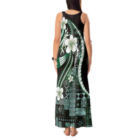 Samoa Siapo Tribal Pattern Tank Maxi Dress Forest Green Polynesian Plumeria Tapa Motif