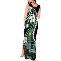 Samoa Siapo Tribal Pattern Tank Maxi Dress Forest Green Polynesian Plumeria Tapa Motif
