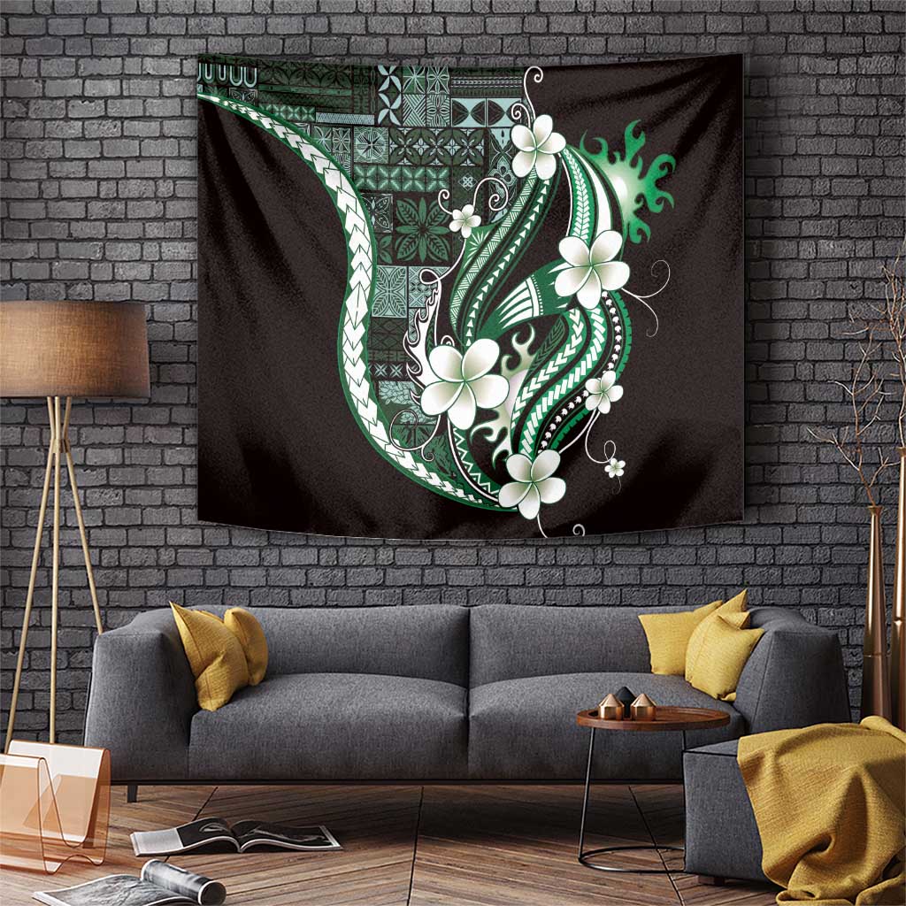 Samoa Siapo Tribal Pattern Tapestry Forest Green Polynesian Plumeria Tapa Motif LT9 Green - Polynesian Pride